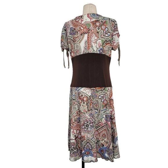 Vtg 90s Torrid Paisley Mesh Corset Dress Sz L/1X Brown Stretch Witchy Made USA - Picture 4 of 11